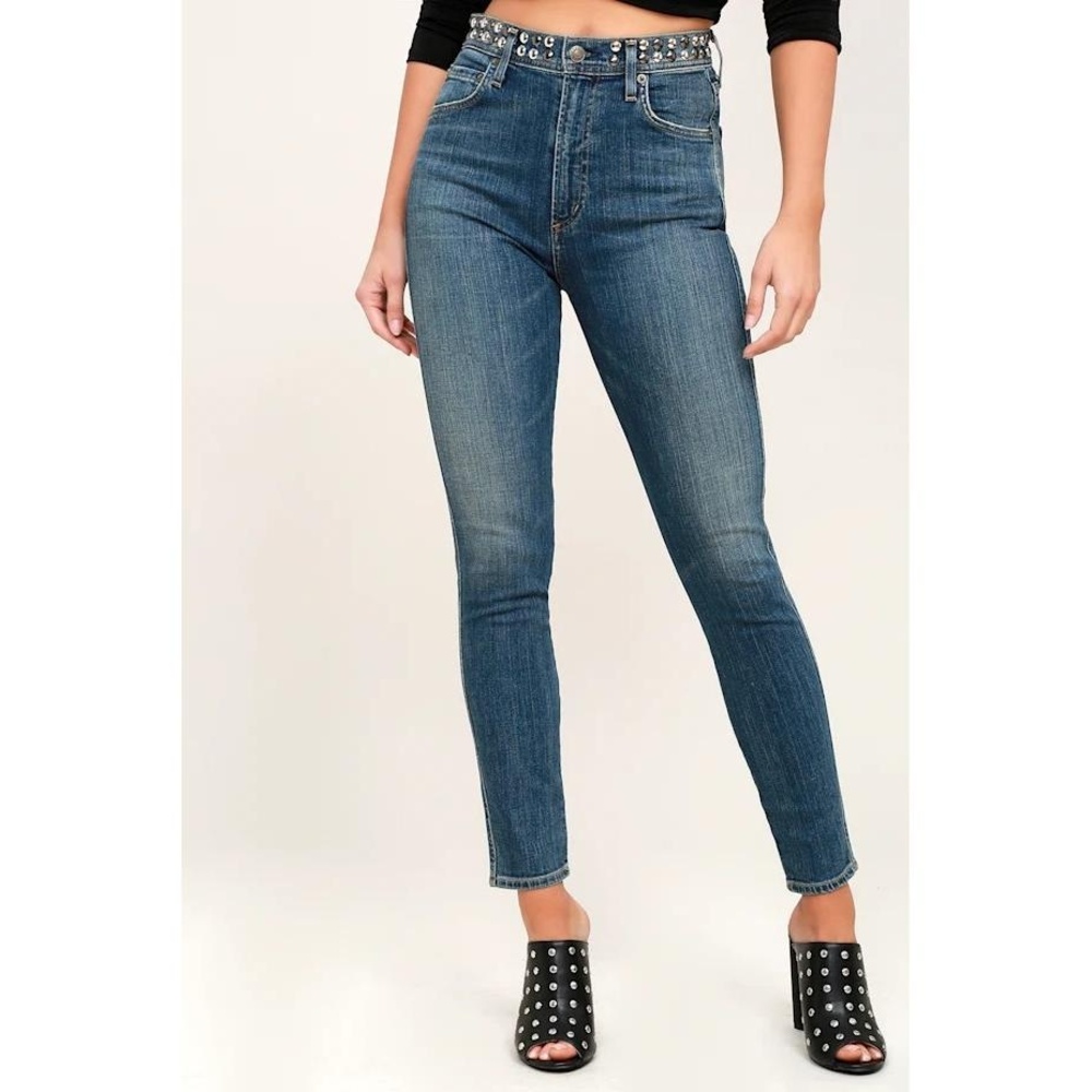AGOLDE Women's Roxanne Medium Wash Super High Rise Studded Skinny Jeans Size 28